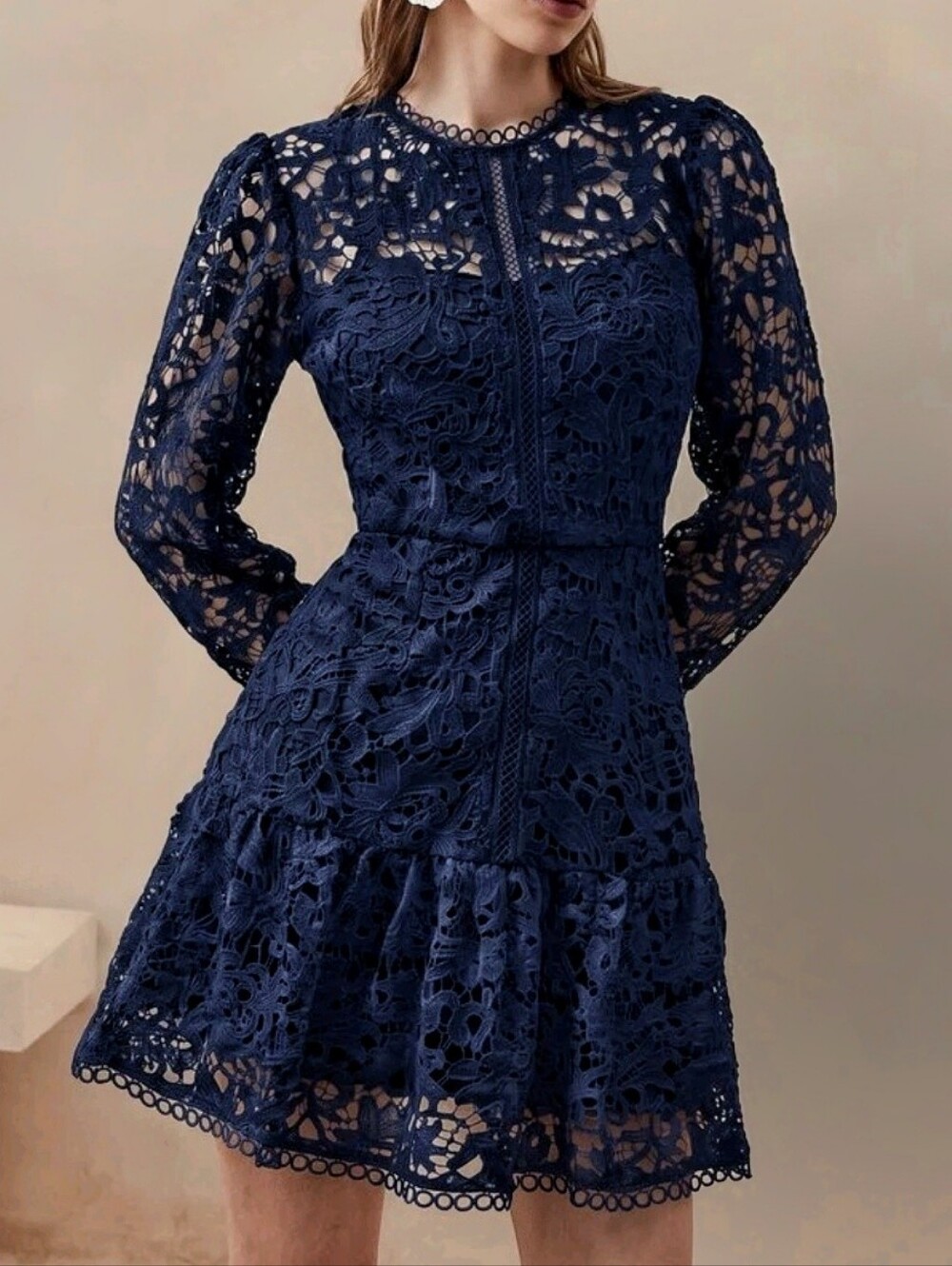 Dark Blue Lace Shirt Dress